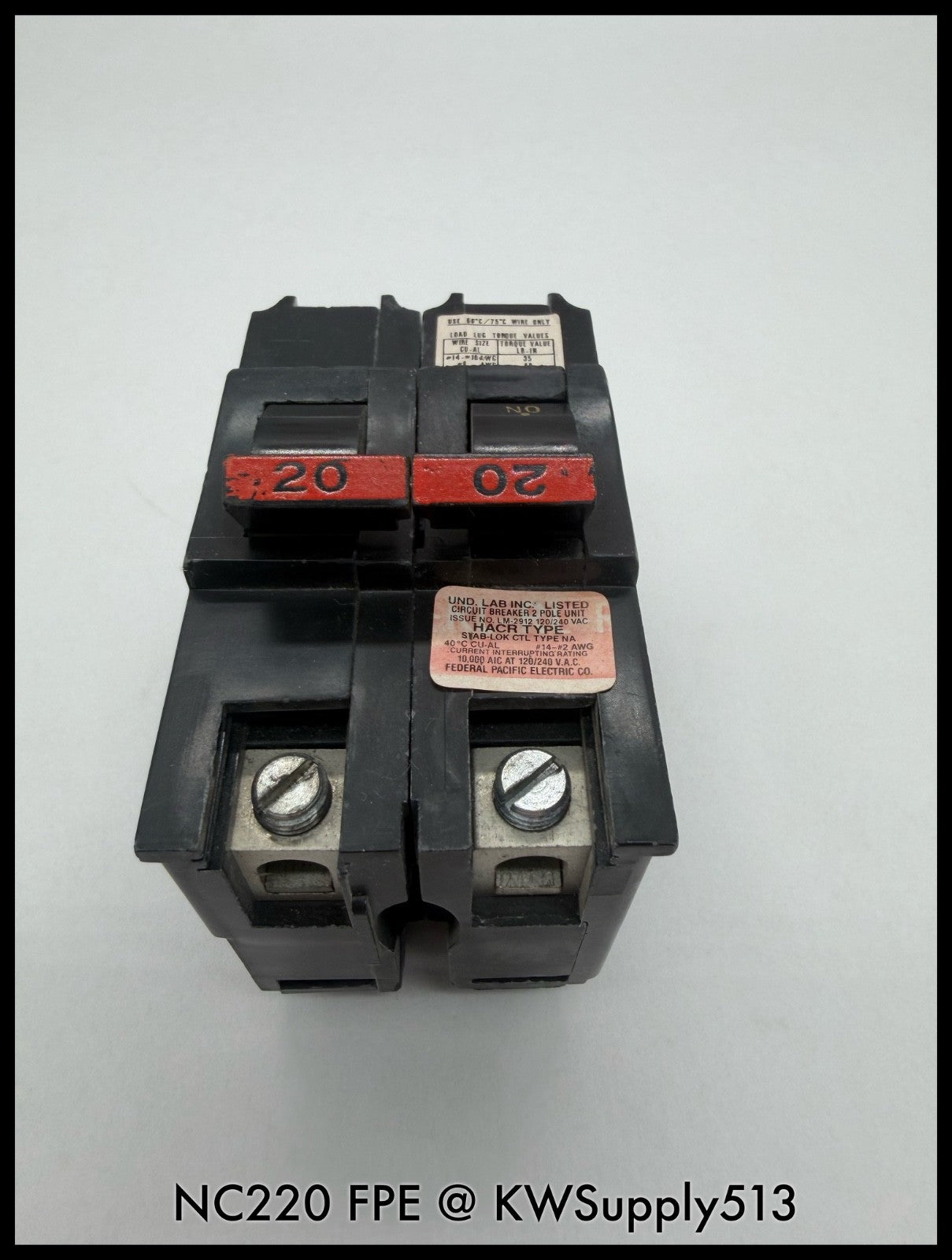 NC220~ FPE NC220 20A 2P 1PH 240V 10KA Circuit Beaker-Used