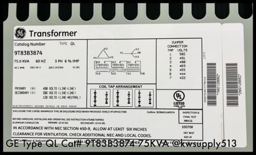 75 kVA Dry Type QL Transformer-9T83B3874