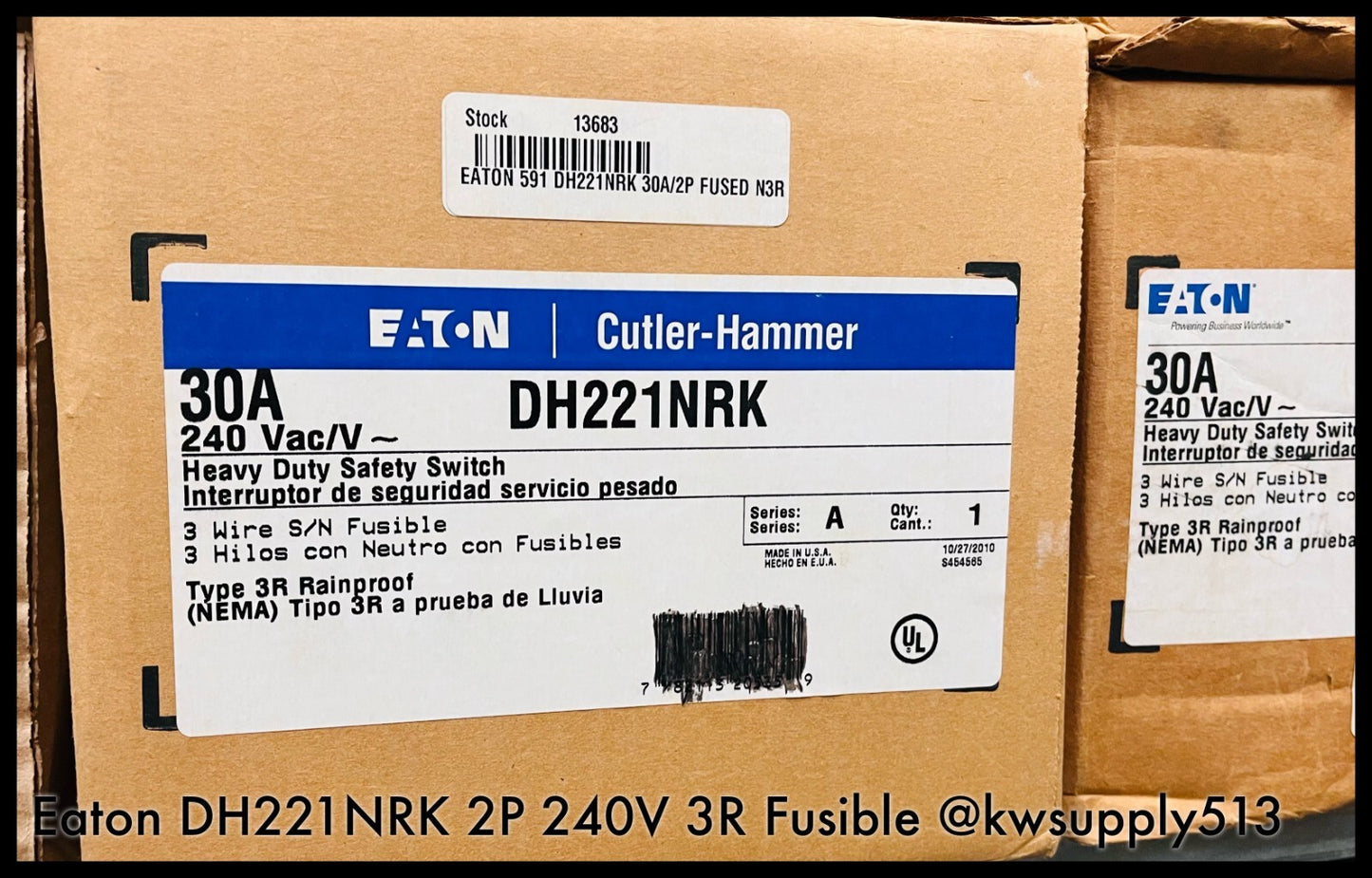 DH221NRK ~ Eaton DH221NRK 30A Heavy Duty Safety Switch 2P 240V 3R Fusible~Unused