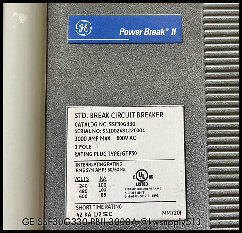 SSF30G330 ~ GE SSF30G330 PB II 3000A MO/Bolt-On ~ IntelliGuard GB530L4X1XFXXXX