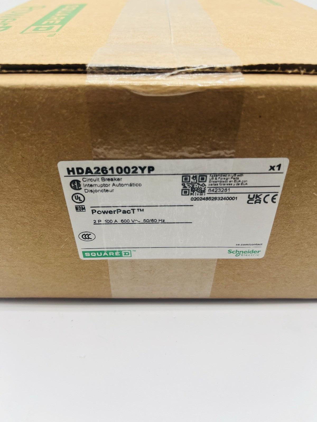 HDA261002YP ~ Square D HDA261002YP 100A 2P 600V I-Line PowerPact Unused Surplus