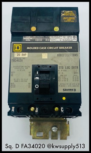 FA34020 ~ Square D FA34020 FA 480VAC 20A I-Line MCCB ~ B. Lugs Shelf Surplus