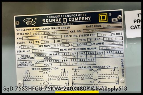 75 kVA Dry Type AA Transformer-75S3HFCU
