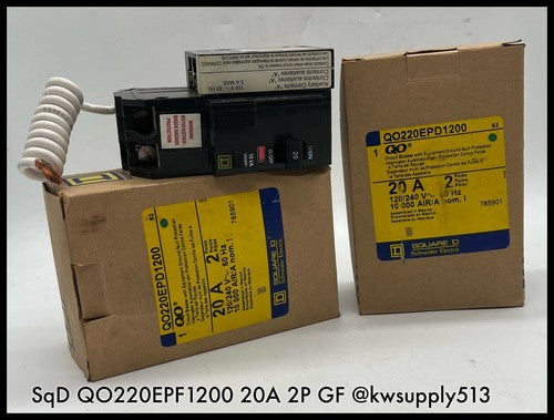 QO220EPD1200 ~ Square D QO220EPD1200 20A 240V 2P Ground Fault MCCB ~ Surplus