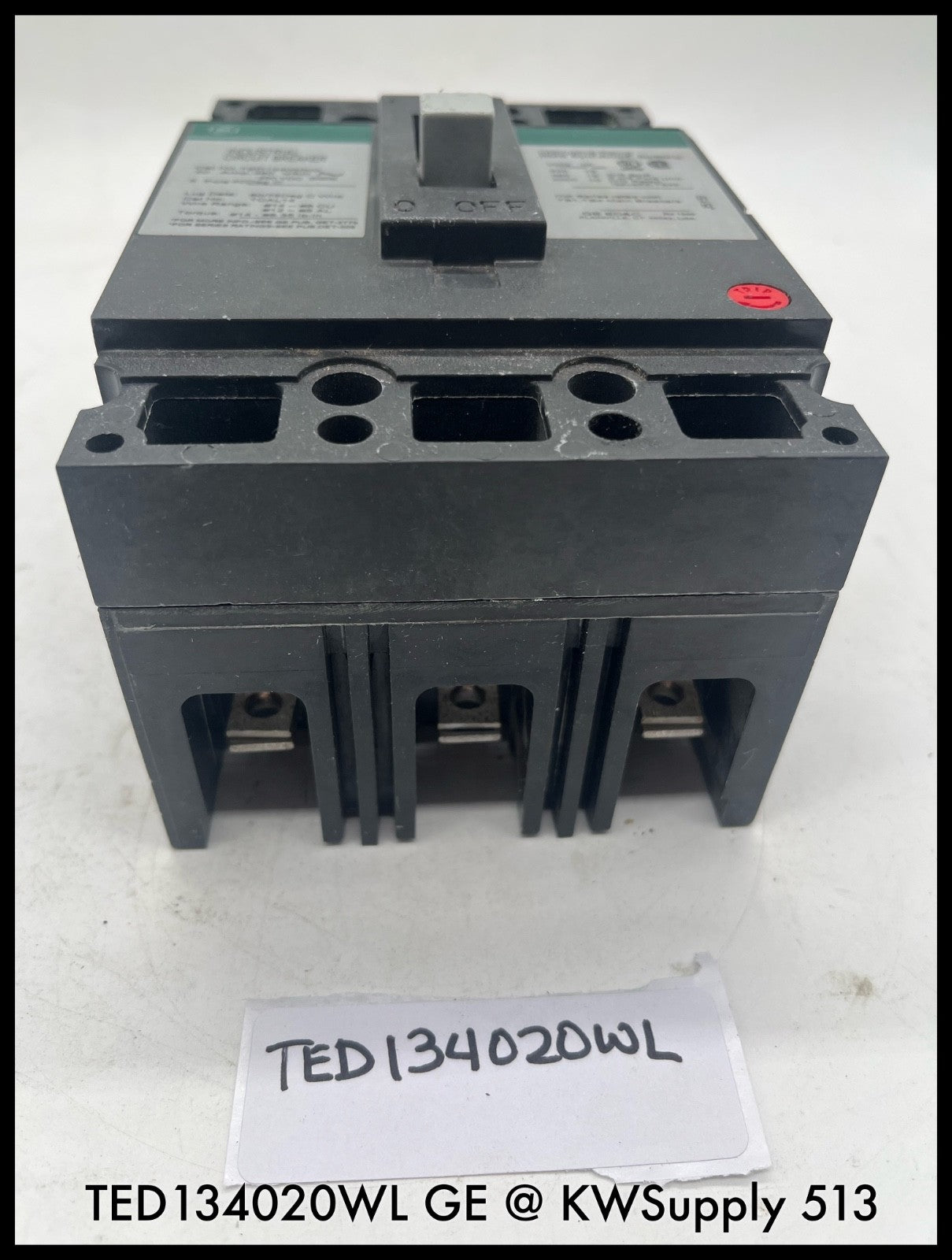 TED134020WL~GE TED134020WL 20A 3P 600VAC 500VDC Industrial Circuit Breaker-Used