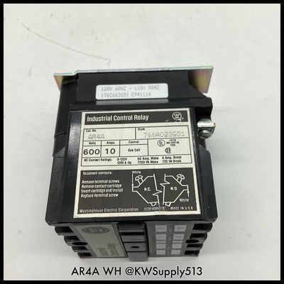 AR4A ~ Westinghouse AR4A 10A Industrial Control Relay S# 766A023G01 ~ Used