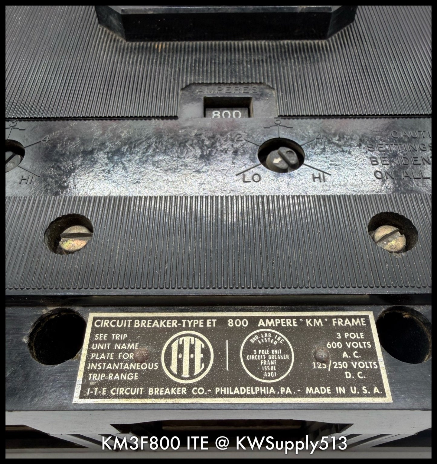 KM3F800~ITE KM3F800 800A 3P 3PH 600V TM Circuit Breaker-Used