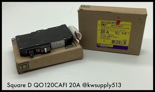 QO120CAFI ~ Sqaure D QO120CAFI MCCB 20A Arc Fault Circuit interrupter ~ Surplus