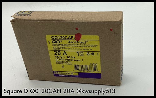 QO120CAFI ~ Sqaure D QO120CAFI MCCB 20A Arc Fault Circuit interrupter ~ Surplus