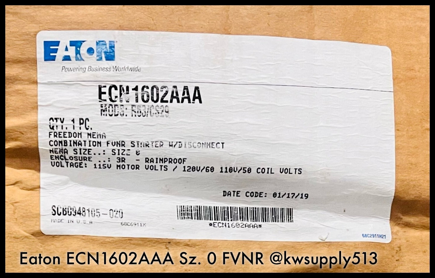 ECN1602AAA ~ Eaton ECN1602AAA Size 0 FVNR Fusible Combination, 3R ~ Surplus