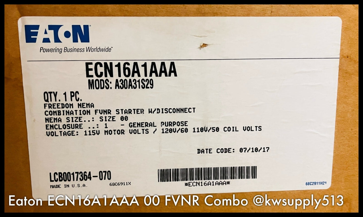 ECN16A1AAA ~ Eaton ECN16A1AAA-00FVNR Combo - General Purpose ~ Unused Surplus