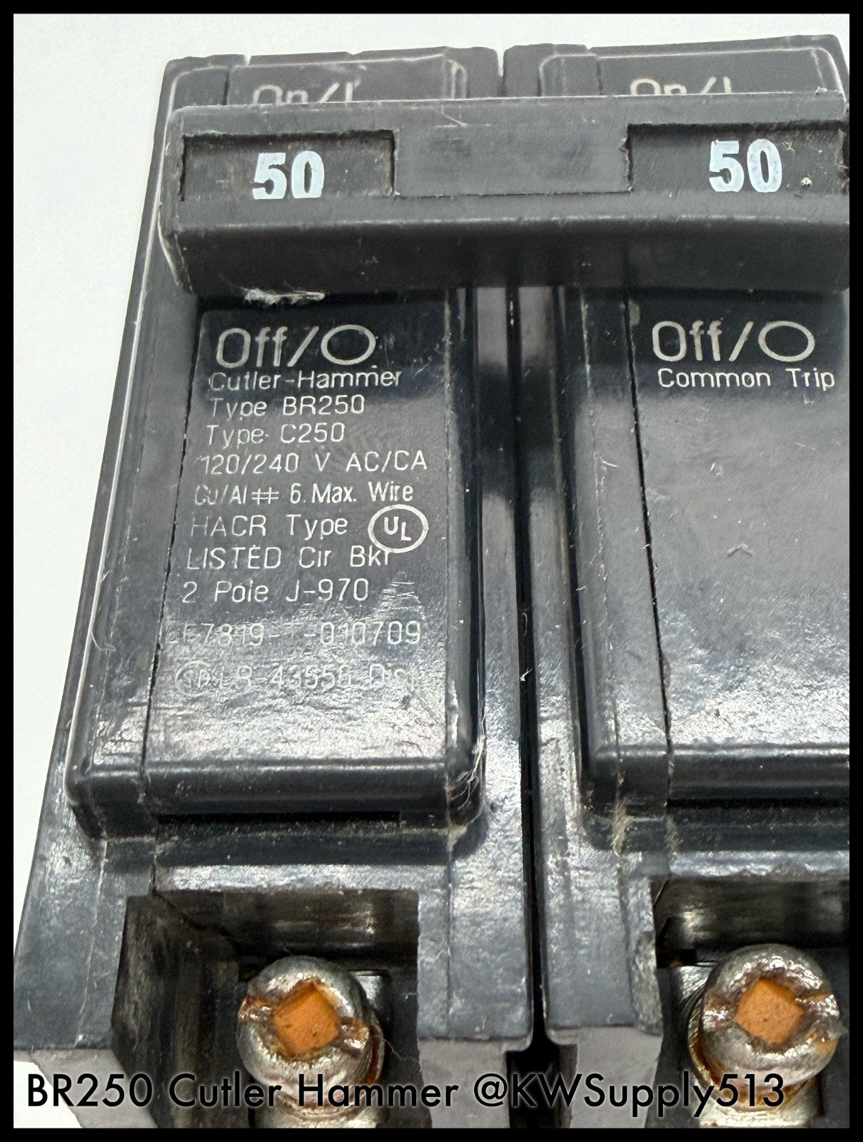 BR250~Eaton BR250 50A 277/480VAC 125/240VDC 2P 14KA Circuit Breaker-Used