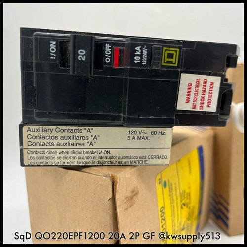 QO220EPD1200 ~ Square D QO220EPD1200 20A 240V 2P Ground Fault MCCB ~ Surplus