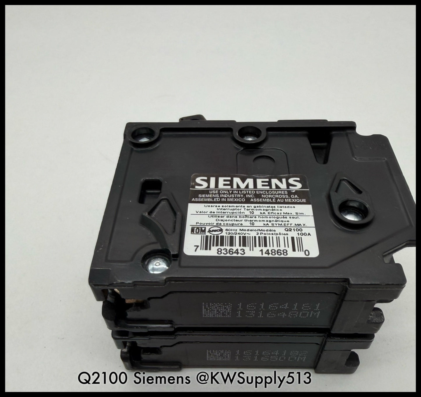 Q2100~Siemens Q2100 100A 2 Pole1P 120/ 240V 10KA Circuit Breaker -Used