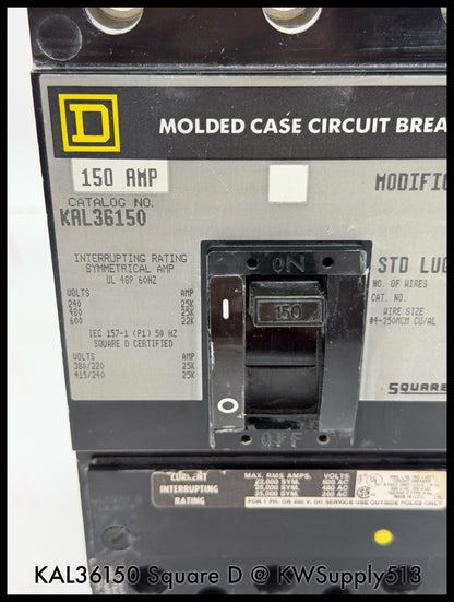 KAL36150~Square D KAL36150 150A 3P 3PH 600V Circuit Breaker-Used