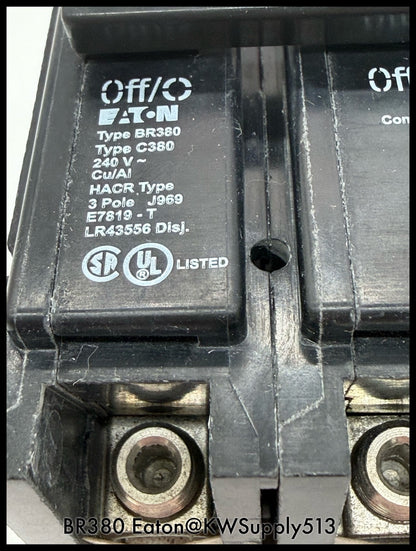BR380~Eaton BR380 80A 240V 3P 10KA Circuit Breaker-Used