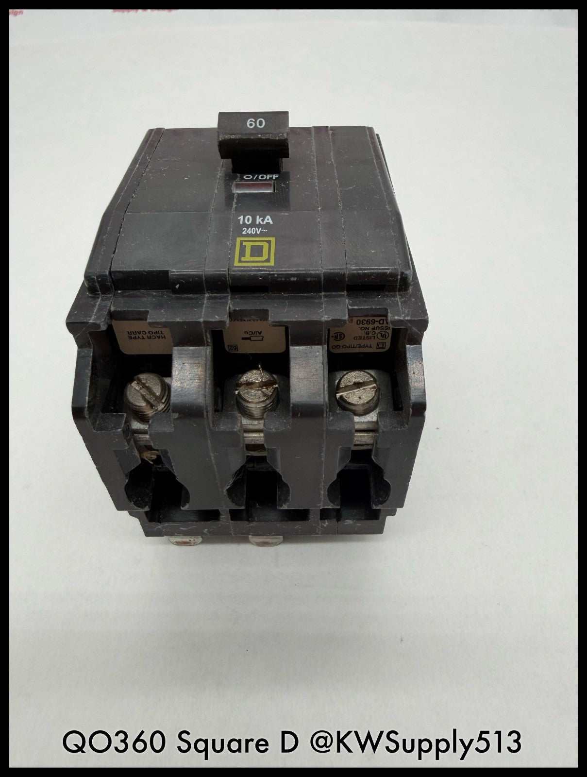 QO360~Square D QO360 60A 3P 3PH 240VAC  Circuit Breaker-Used