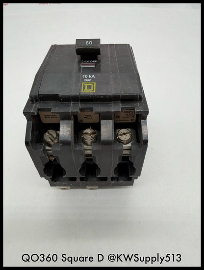 QO360~Square D QO360 60A 3P 3PH 240VAC  Circuit Breaker-Used