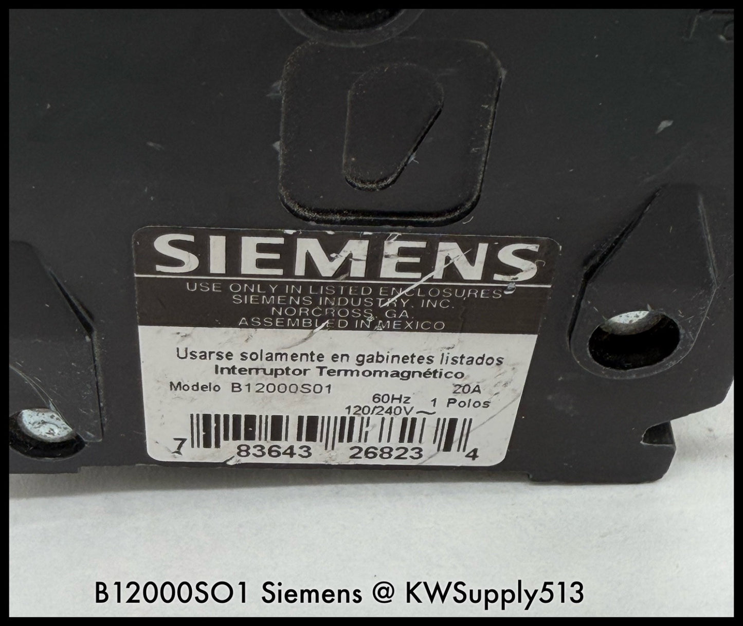 B12000S01~Siemens B1200S01 20A 120/240VAC 1P 1PH 10KA Circuit Breaker-Used