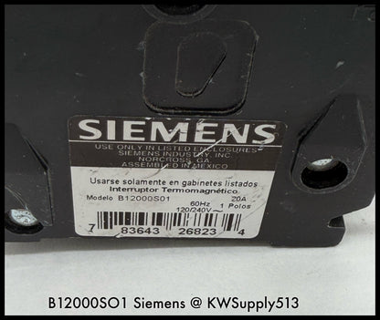 B12000S01~Siemens B1200S01 20A 120/240VAC 1P 1PH 10KA Circuit Breaker-Used