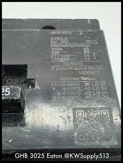 GHB3025~Eaton GHB3025 25A 480VAC Molded Case Circuit Breaker -Used