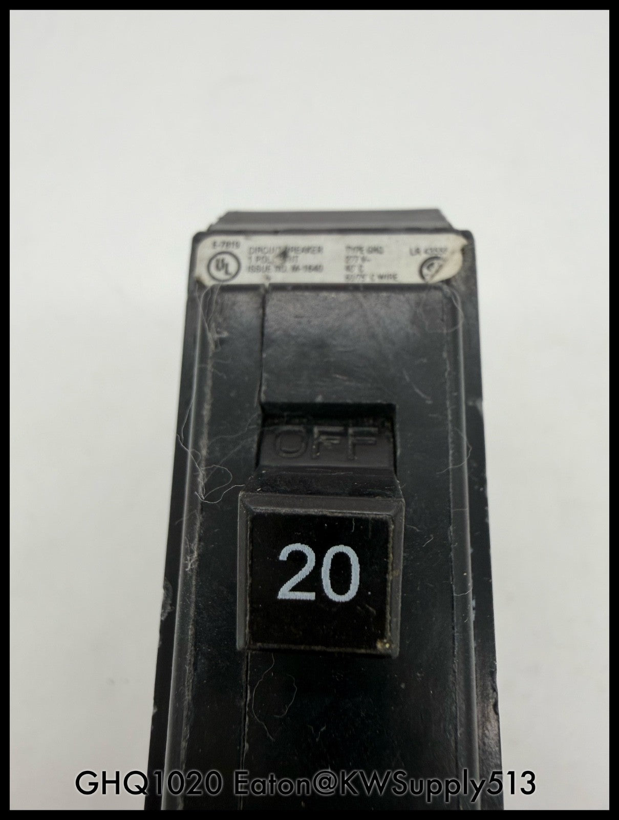 GHQ1020~Eaton GHQ1020 20A 277VAC 1P 1PH 14KA Circuit Breaker-Used