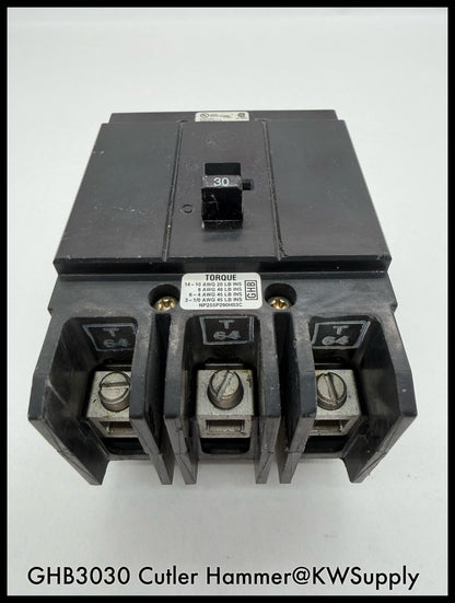 GHB3030~Cutler Hammer GHB3030 30A 3P 3PH 480V Circuit Breaker-Used