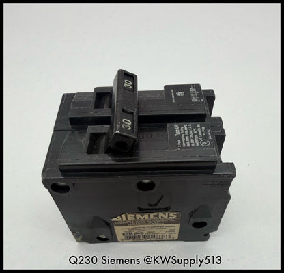 Q230~Siemens Q230 30A 2P 1PH 240VAC 10KA Circuit Breaker-Used