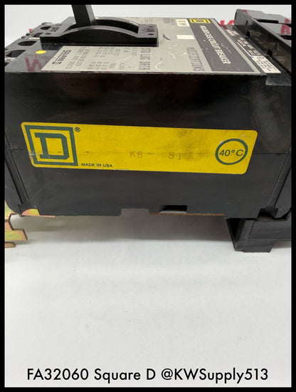 FA32060~Square D FA32060 60A 240V 3P 3PH 10KA I-Line Circuit Breaker-Used