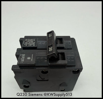 Q230~Siemens Q230 30A 2P 1PH 240VAC 10KA Circuit Breaker-Used