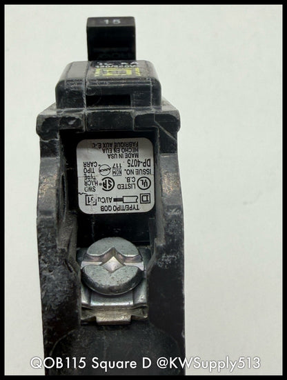 QOB115~Square D QOB115 15A 120VAC 1P 10KA TM LI Mini Circuit Breaker-Used