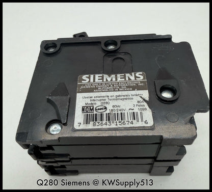 Q280~Siemens Q280 80A 2P 1PH 240Vac 10KA Circuit Breaker-Used