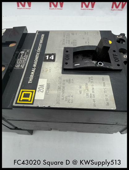 FC34020~Square D FC34020 20A 3P 3PH 480VAC TM I-Line Circuit Breaker-Used