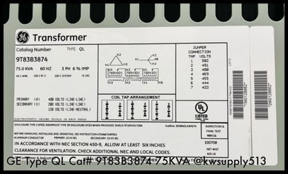 75 kVA Dry Type QL Transformer-9T83B3874