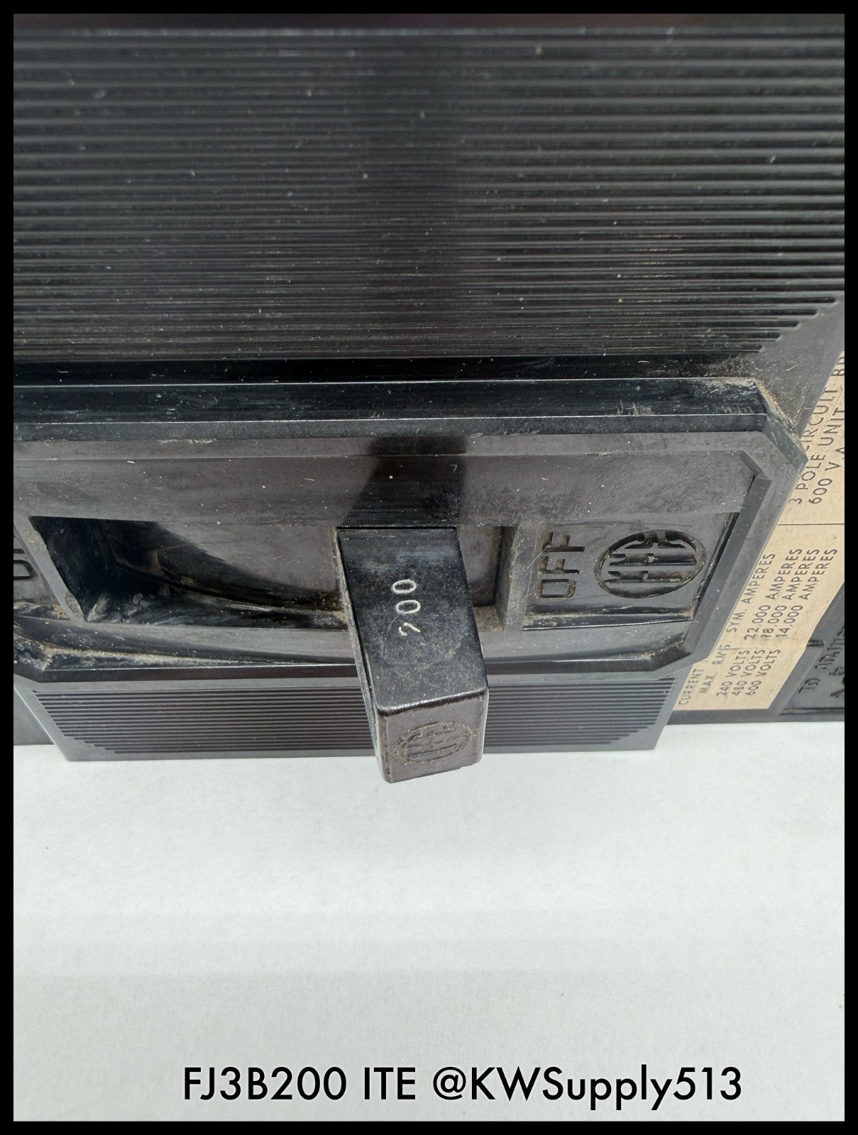 FJ3B200~ITE FJ3B200 200A 3P 3PH 600VAC 14KA TM Circuit Breaker-Used
