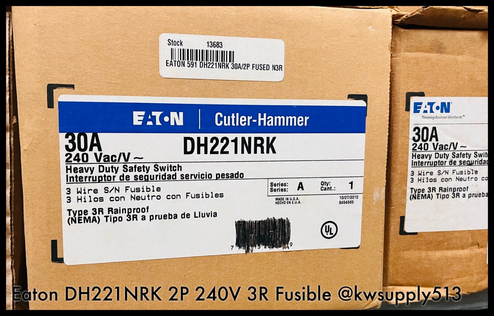 DH221NRK ~ Eaton DH221NRK 30A Heavy Duty Safety Switch 2P 240V 3R Fusible~Unused