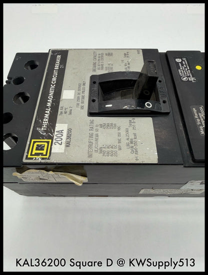 KAL36200~Square D KAL36200 200A 3P 3PH 600V 25KA Circuit Breaker-Used