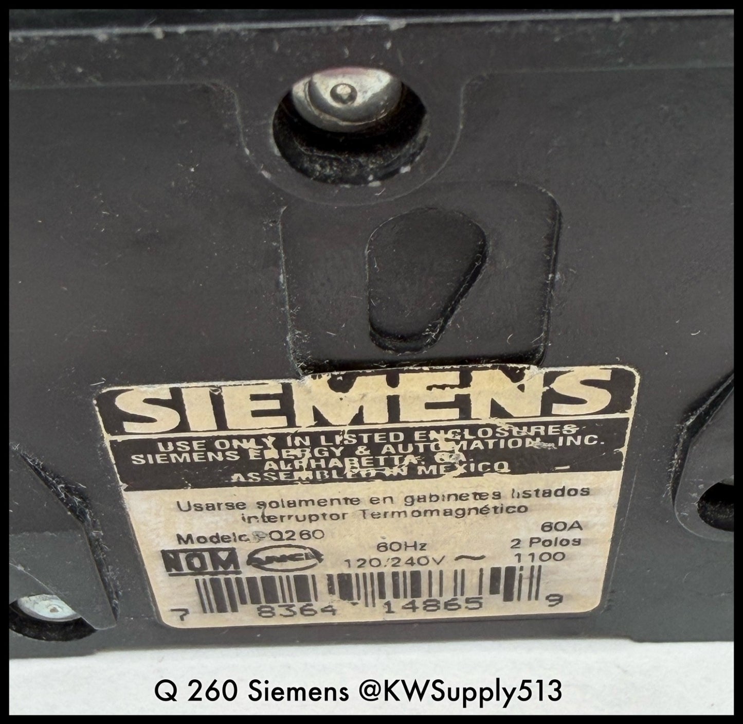 Q260~Siemens Q260 60A 2P 1PH 120/240VAC 10KA Circuit Breaker-Used