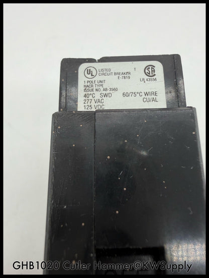 GHB1020~Cutler Hammer GHB1020 20A 277/480VAC 1P 1PH 14KA Circuit Breaker-Used