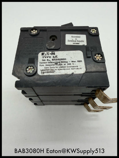 BAB3080H~Eaton BAB3080H 80A 240V 3P 3PH 10KA Circuit Breaker-Used