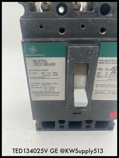 TED134025V~GE TED134025V 25A 3P 480V 18KA Industrial Circuit Breaker-Used