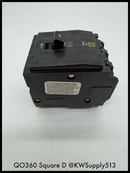 QO360~Square D QO360 60A 3P 3PH 240VAC  Circuit Breaker-Used