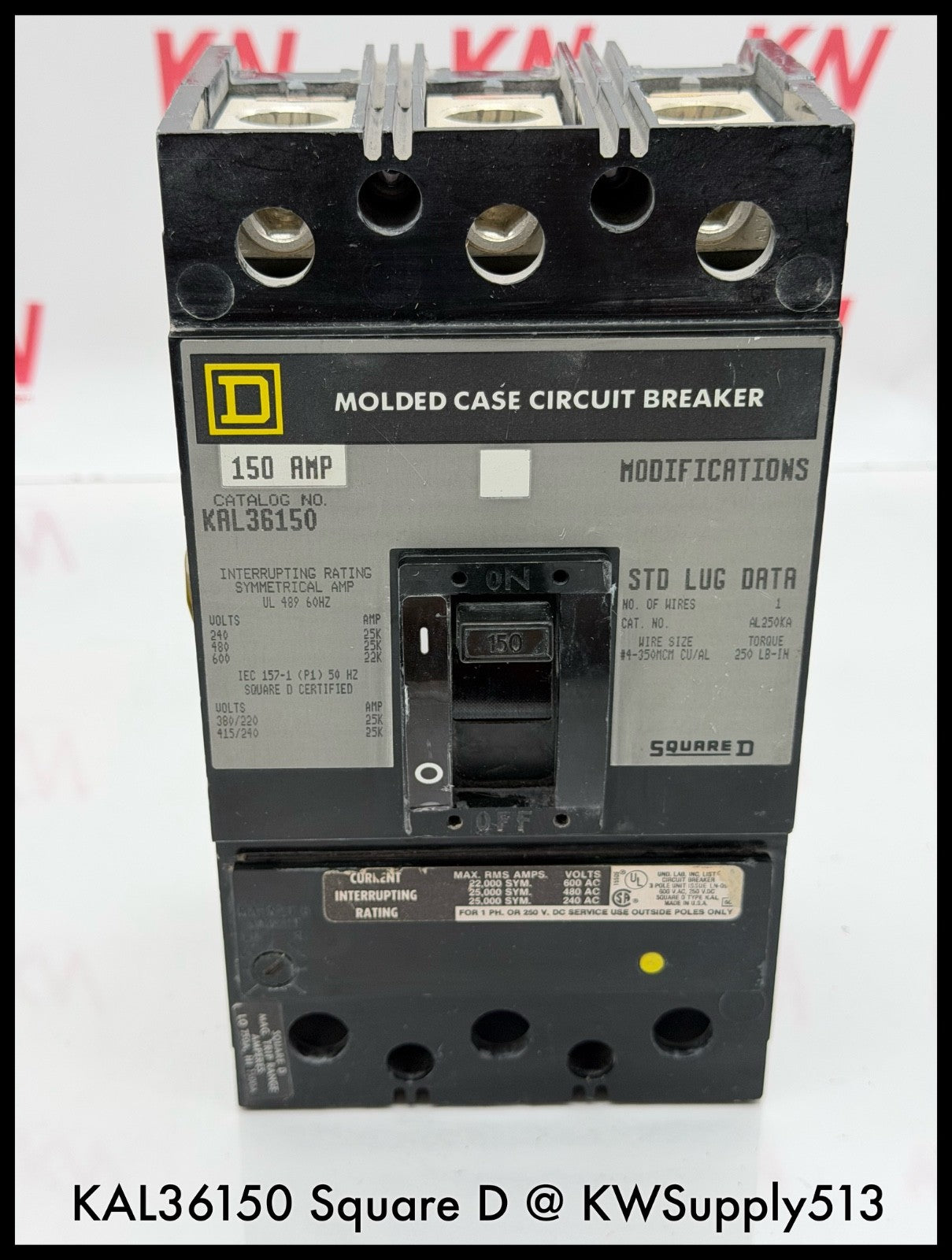 KAL36150~Square D KAL36150 150A 3P 3PH 600V Circuit Breaker-Used