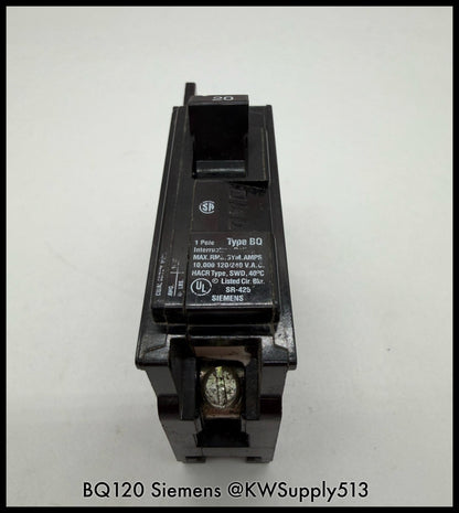 BQ120~Siemens BQ120 20A 120V 1P 1PH 10KA Circuit Breaker-Used