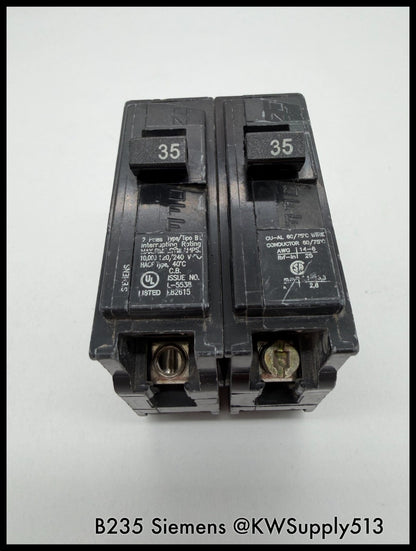 B235~Siemens B235 35A 240VAC 2P 1PH  10KA Circuit Breaker-Used