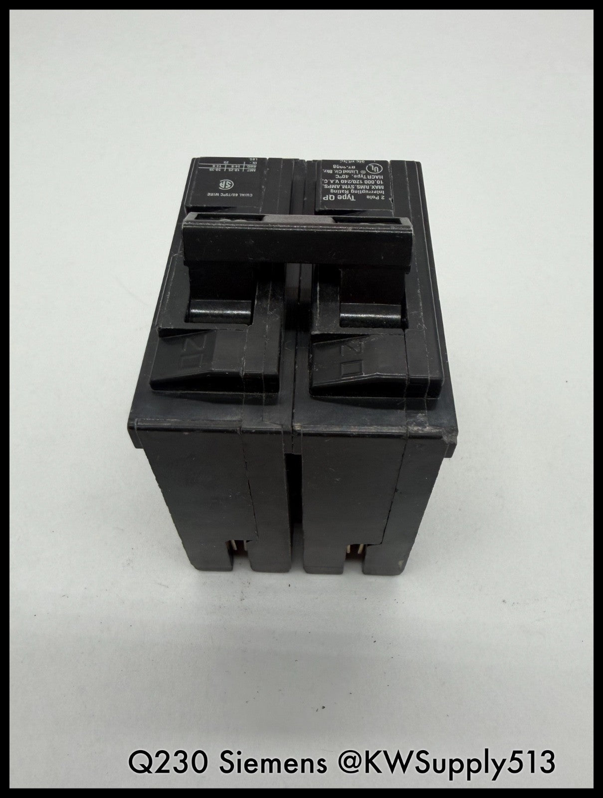 Q230~Siemens Q230 30A 2P 1PH 240VAC 10KA Circuit Breaker-Used