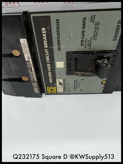 Q232175~Square D Q232175 175A 3P 3PH 240VAC 10KA I-Line Circuit Breaker-Used