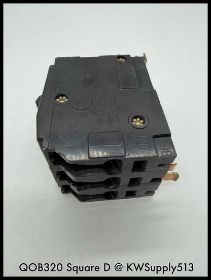 QOB320~Square D QOB320 20A 3P 3PH 240VAC 10KA TM Mini Circuit Breaker-Used