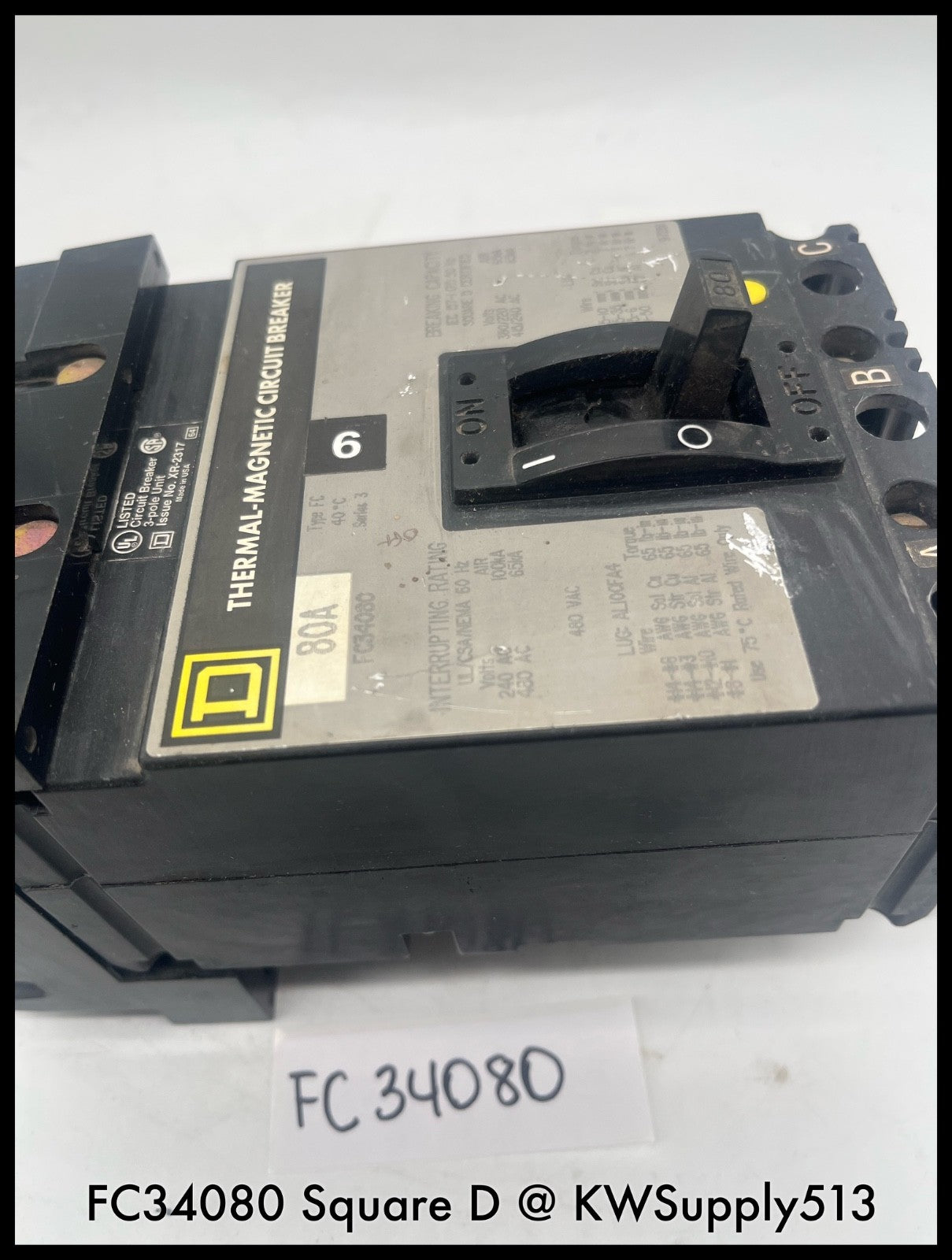 FC34080~ Square D FC34080 80A 3P 480V I-Line Circuit Breaker-Used