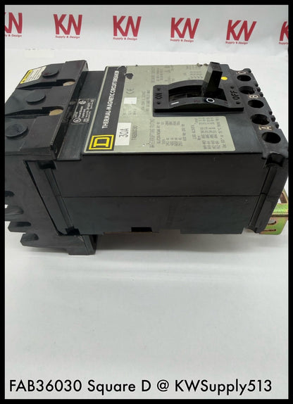 FAB36030~Square D FAB36030 30A 3P 3PH 600V 18ka I-Line Circuit Breaker-Used